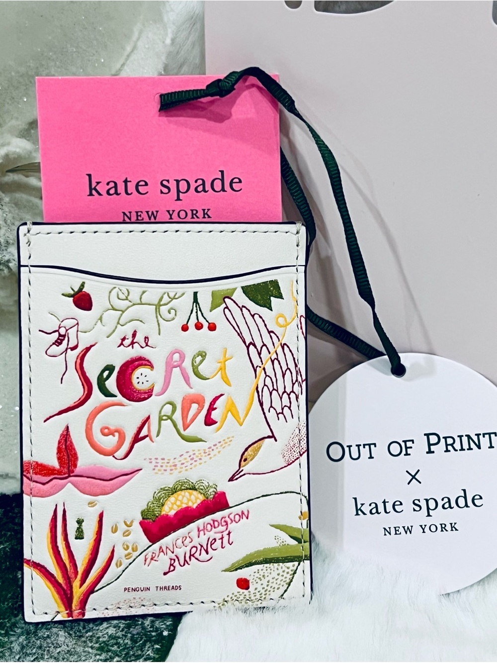 Kate Spade Secret Garden card holder embroidered storyteller book reading 📖 NWT